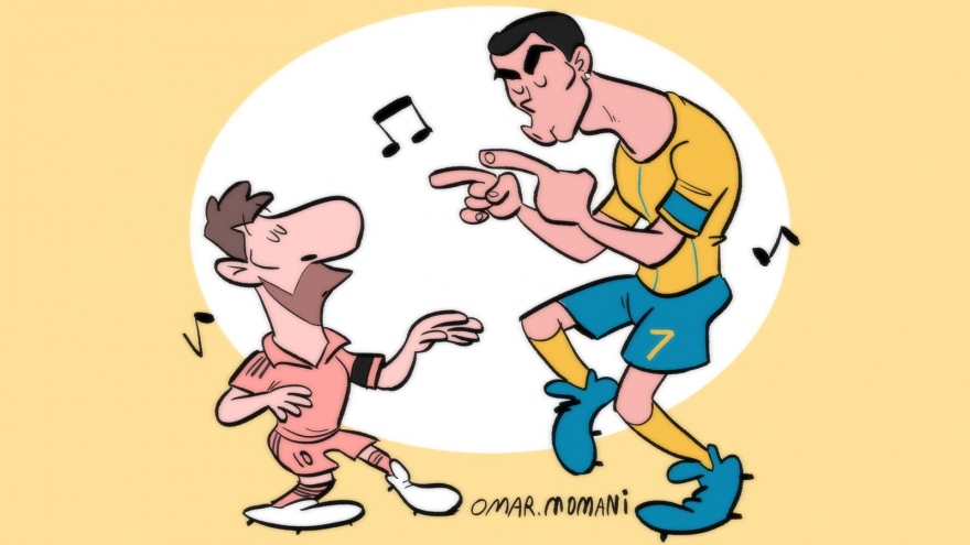 Biếm họa 24h: Messi hẹn Ronaldo "nhảy múa" với trái bóng